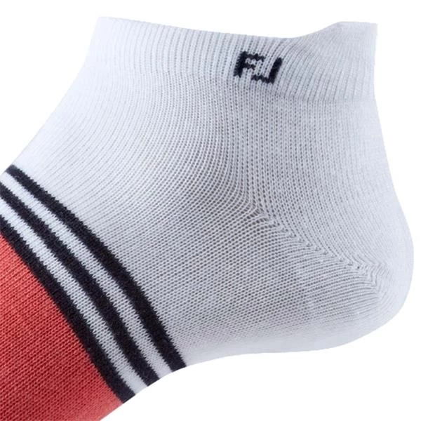 FootJoy Ladies PD LTWT Roll Tab Socks WHT CORAL 2 FootJoy Ladies PD LTWT Roll Tab Socks WHT CORAL - Image 2