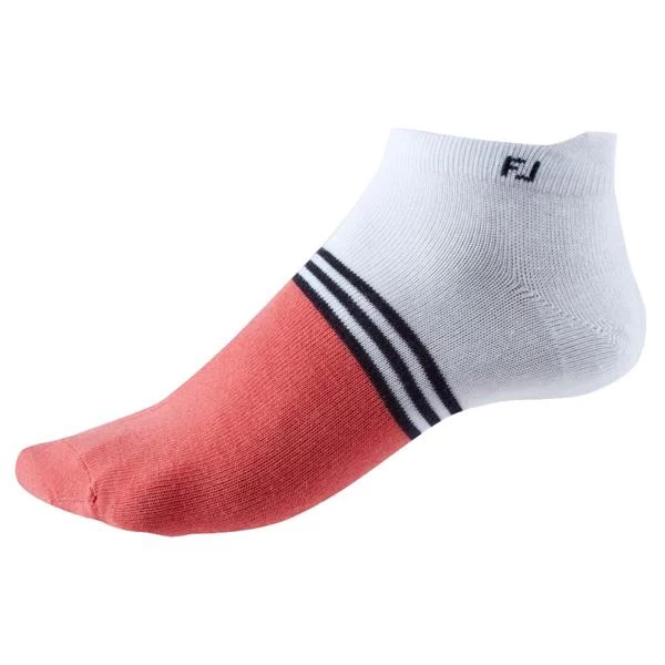 FootJoy Ladies PD LTWT Roll Tab Socks WHT CORAL 1 FootJoy Ladies PD LTWT Roll Tab Socks WHT CORAL
