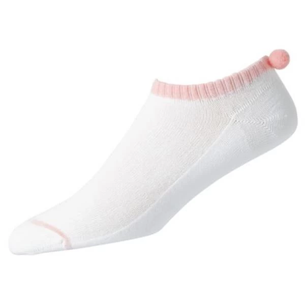 FootJoy Ladies Prodry LW PomPom Socks White - Pink 1 FootJoy Ladies Prodry LW PomPom Socks White - Pink