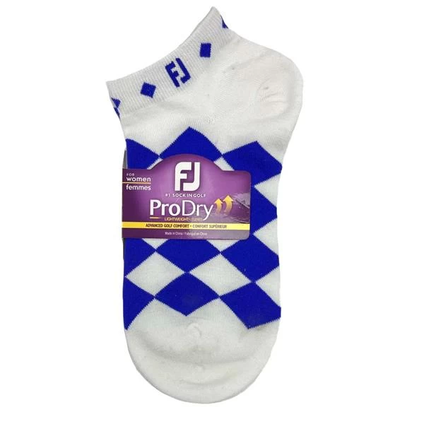 FootJoy Ladies ProDry LW Fashion Socks White Royal Diamond 1 FootJoy Ladies ProDry LW Fashion Socks White Royal Diamond