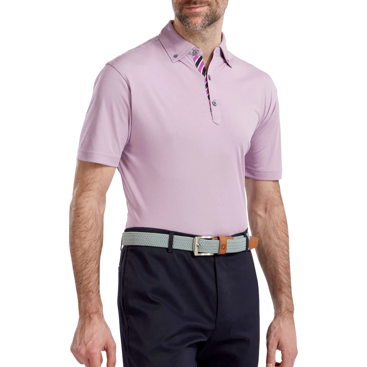 FootJoy Birdseye Jacquard With Stripe Trim Mens Golf Polo Shirt 3 FootJoy Birdseye Jacquard With Stripe Trim Mens Golf Polo Shirt - Image 3