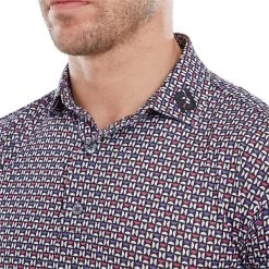 FootJoy Gents Half Moon Geo Lisle Polo Shirt White Orchid - Violet -FootJoy P 80012FOOTJOYSHIRTWHITEORCHIDVIOLETGENTS 4 L