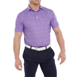 FootJoy Gents Tossed Tulips Lisle Polo Shirt Violet - White -FootJoy P 80019FOOTJOYSHIRTVIOLETWHITEGENTS 2 L