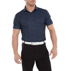 FootJoy Gents Glass Print Lisle Polo Shirt Navy -FootJoy P 80038FOOTJOYSHIRTNAVYGENTS 2 L