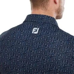 FootJoy Gents Glass Print Lisle Polo Shirt Navy -FootJoy P 80038FOOTJOYSHIRTNAVYGENTS 4 L