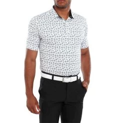 FootJoy Gents Travel Print Lisle Polo Shirt White - Black -FootJoy P 80046FOOTJOYSHIRTWHITEBLACKGENTS 2 L