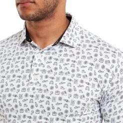 FootJoy Gents Travel Print Lisle Polo Shirt White - Black -FootJoy P 80046FOOTJOYSHIRTWHITEBLACKGENTS 4 L