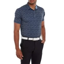 FootJoy Gents Travel Print Lisle Polo Shirt Navy - Blue -FootJoy P 80047FOOTJOYSHIRTNAVYBLUEGENTS 2 L