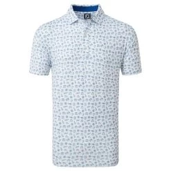 FootJoy Gents Travel Print Lisle Polo Shirt White - Twilight
