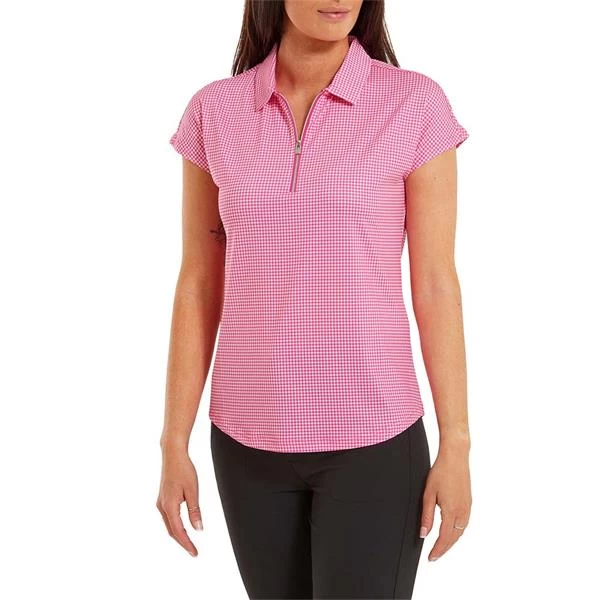 FootJoy Ladies Houndstooth Print Cap Sleeve Polo Shirt Hot Pink 3 FootJoy Ladies Houndstooth Print Cap Sleeve Polo Shirt Hot Pink - Image 3