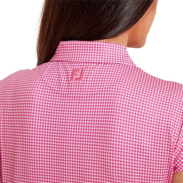 FootJoy Ladies Houndstooth Print Cap Sleeve Polo Shirt Hot Pink 5 FootJoy Ladies Houndstooth Print Cap Sleeve Polo Shirt Hot Pink - Image 5