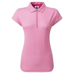 FootJoy Ladies Houndstooth Print Cap Sleeve Polo Shirt Hot Pink