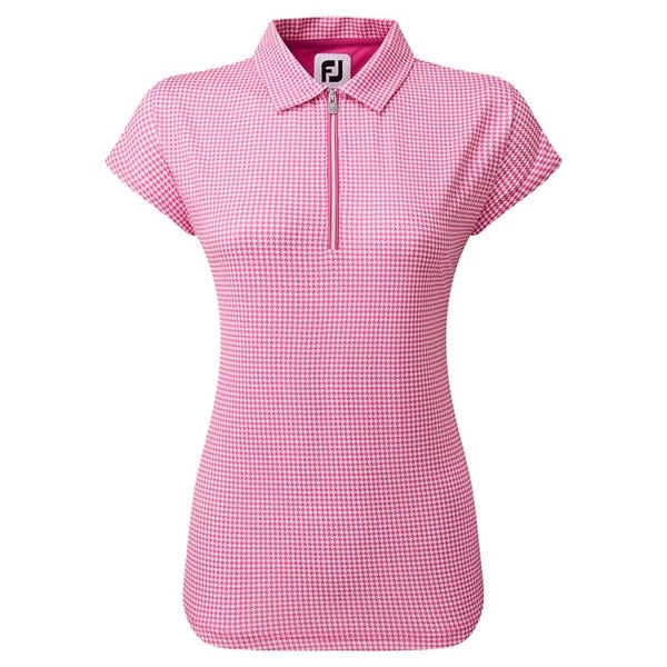 FootJoy Ladies Houndstooth Print Cap Sleeve Polo Shirt Hot Pink 1 FootJoy Ladies Houndstooth Print Cap Sleeve Polo Shirt Hot Pink