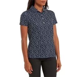 FootJoy Ladies Floral Print Lisle Polo Shirt Navy - White 7 FootJoy Ladies Floral Print Lisle Polo Shirt Navy - White -FootJoy P 80240FOOTJOYSHIRTNAVYWHITELADIES 2 L