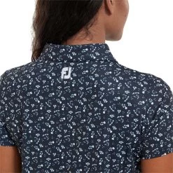 FootJoy Ladies Floral Print Lisle Polo Shirt Navy - White 9 FootJoy Ladies Floral Print Lisle Polo Shirt Navy - White -FootJoy P 80240FOOTJOYSHIRTNAVYWHITELADIES 4 L