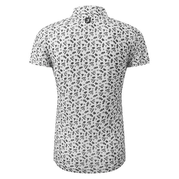 FootJoy Ladies Floral Print Lisle Polo Shirt White - Black 2 FootJoy Ladies Floral Print Lisle Polo Shirt White - Black - Image 2