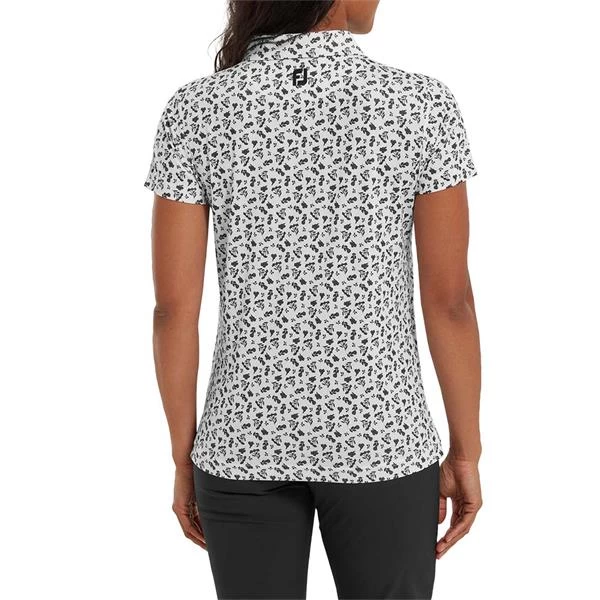 FootJoy Ladies Floral Print Lisle Polo Shirt White - Black 4 FootJoy Ladies Floral Print Lisle Polo Shirt White - Black - Image 4