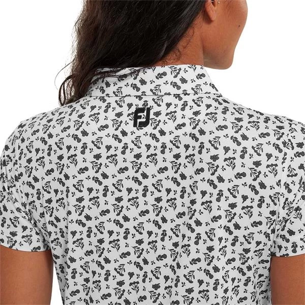 FootJoy Ladies Floral Print Lisle Polo Shirt White - Black 5 FootJoy Ladies Floral Print Lisle Polo Shirt White - Black - Image 5