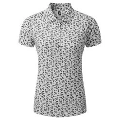 FootJoy Ladies Floral Print Lisle Polo Shirt White - Black