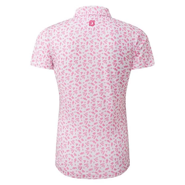 FootJoy Ladies Floral Print Lisle Polo Shirt White - Hot Pink 2 FootJoy Ladies Floral Print Lisle Polo Shirt White - Hot Pink - Image 2