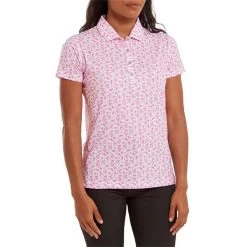 FootJoy Ladies Floral Print Lisle Polo Shirt White - Hot Pink 7 FootJoy Ladies Floral Print Lisle Polo Shirt White - Hot Pink -FootJoy P 80245FOOTJOYSHIRTWHITEHOTPINKLADIES 2 L