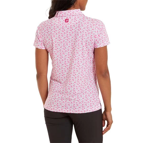 FootJoy Ladies Floral Print Lisle Polo Shirt White - Hot Pink 4 FootJoy Ladies Floral Print Lisle Polo Shirt White - Hot Pink - Image 4