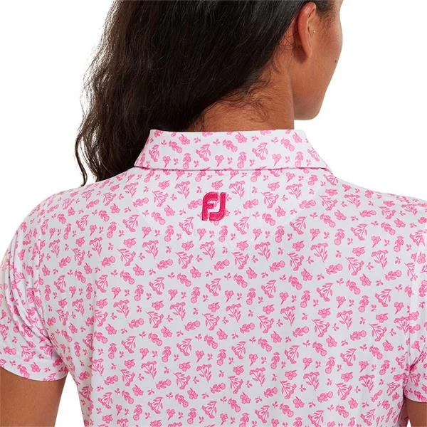 FootJoy Ladies Floral Print Lisle Polo Shirt White - Hot Pink 5 FootJoy Ladies Floral Print Lisle Polo Shirt White - Hot Pink - Image 5