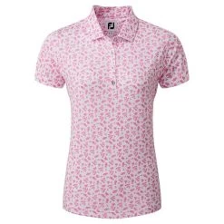 FootJoy Ladies Floral Print Lisle Polo Shirt White - Hot Pink