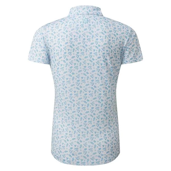 FootJoy Ladies Floral Print Lisle Polo Shirt White - Blue 2 FootJoy Ladies Floral Print Lisle Polo Shirt White - Blue - Image 2