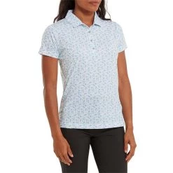 FootJoy Ladies Floral Print Lisle Polo Shirt White - Blue 7 FootJoy Ladies Floral Print Lisle Polo Shirt White - Blue -FootJoy P 80246FOOTJOYSHIRTWHITEBLUELADIES 2 L