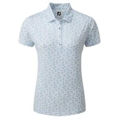 FootJoy Ladies Floral Print Lisle Polo Shirt White - Blue