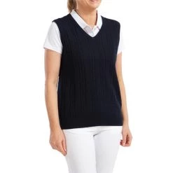 FootJoy Ladies Wool Blend Cable Knit V-Neck Top Navy -FootJoy P 82538FJLADIESSSWOOLBLENDVNECKTOPNAVY 2 L