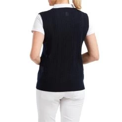 FootJoy Ladies Wool Blend Cable Knit V-Neck Top Navy -FootJoy P 82538FJLADIESSSWOOLBLENDVNECKTOPNAVY 3 L
