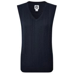 FootJoy Ladies Wool Blend Cable Knit V-Neck Top Navy