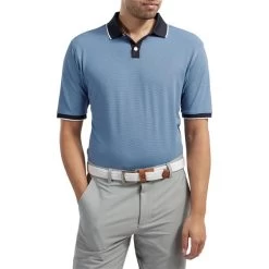 FootJoy Gents Pique Mini Stripe Polo Shirt Navy - Lagoon -FootJoy P 84462FOOTJOYSHIRTNAVYLAGOONGENTS 2 L