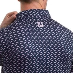 FootJoy Gents Leaping Dolphins Lisle Shirt Navy - Lavender -FootJoy P 88351FJGENTSLEAPINGDOLPHINSLISLESHIRTNAVYLAVEN 3 L