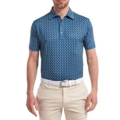 FootJoy Gents Leaping Dolphins Lisle Shirt Ink - Dusk Blue -FootJoy P 88353FJGENTSLEAPINGDOLPHINSLISLESHIRTINKBLUE 2 L