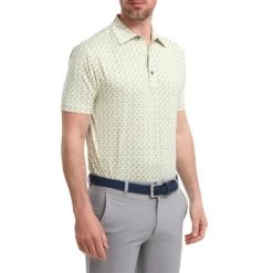 FootJoy Gents Leaping Dolphins Lisle Shirt Lemonade - Dove Grey -FootJoy P 88354FJGENTSLEAPDOLPHINSLISLESHIRTLEMDOVEGREY 2 L