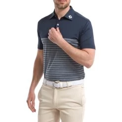 FootJoy Gents Engineered Heather Stripe Lisle Shirt Navy -FootJoy P 88355FJGENTSENGHEATHSTRIPELISLESHIRTNAVY 2 L