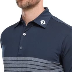 FootJoy Gents Engineered Heather Stripe Lisle Shirt Navy -FootJoy P 88355FJGENTSENGHEATHSTRIPELISLESHIRTNAVY 3 L