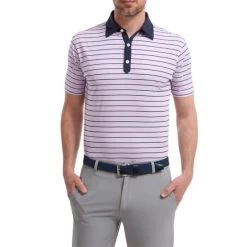 FootJoy Gents Accented Stripe Lisle Shirt Lavender - White - Navy -FootJoy P 88367FJGENTSACCENTEDSTRIPELSHIRTLAVWHITENAVY 2 L