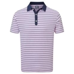 FootJoy Gents Accented Stripe Lisle Shirt Lavender - White - Navy
