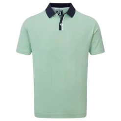 FootJoy Gents Solid Stripe Placket Pique Shirt Sage - Navy - White