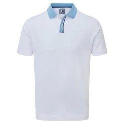FootJoy Gents Solid Stripe Placket Pique Shirt White - Blue