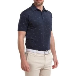 FootJoy Gents School Of Fish Lisle Shirt Navy -FootJoy P 88386FJGENTSSCHOLLOFFISHLISLESHIRTNAVY 2 L