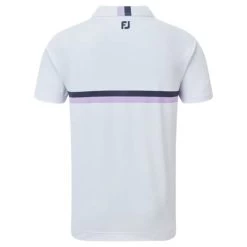 FootJoy Gents Double Chest Band Pique Shirt White - Navy - Lavender -FootJoy P 88389FJGENTSDOUBLECHESTBANDPIQUESHIRTWHTNAVYLAV 1 L