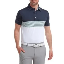 FootJoy Gents Colour Block Pique Shirt Navy - White - Sage -FootJoy P 88419FJGENTSCOLOURBLOCKPIQUESHIRTNAVYWHITESAGE 2 L