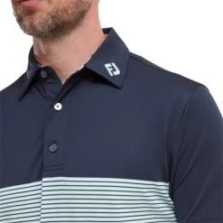 FootJoy Gents Colour Block Pique Shirt Navy - White - Sage -FootJoy P 88419FJGENTSCOLOURBLOCKPIQUESHIRTNAVYWHITESAGE 3 L