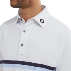 FootJoy Gents Double Chest Band Pique Shirt White - Navy - Blue -FootJoy P 88443FJGENTSDOUBLECHESTBANDPIQUESHIRTWHTNAVYBLUE 3 L