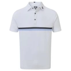 FootJoy Gents Double Chest Band Pique Shirt White - Navy - Blue